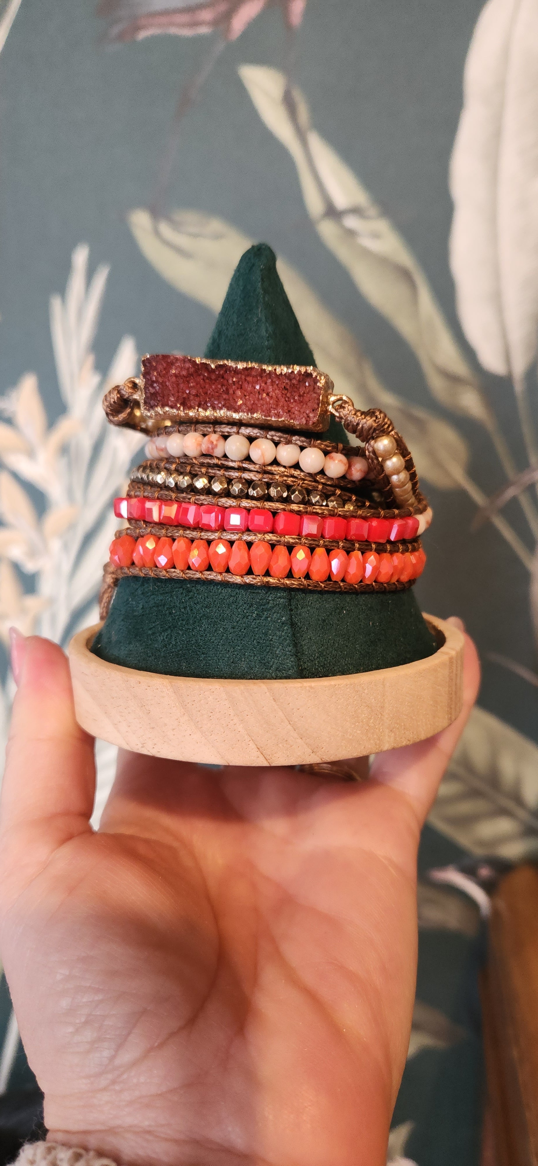 Wrap Around Beaded Crystal Bracelet RED