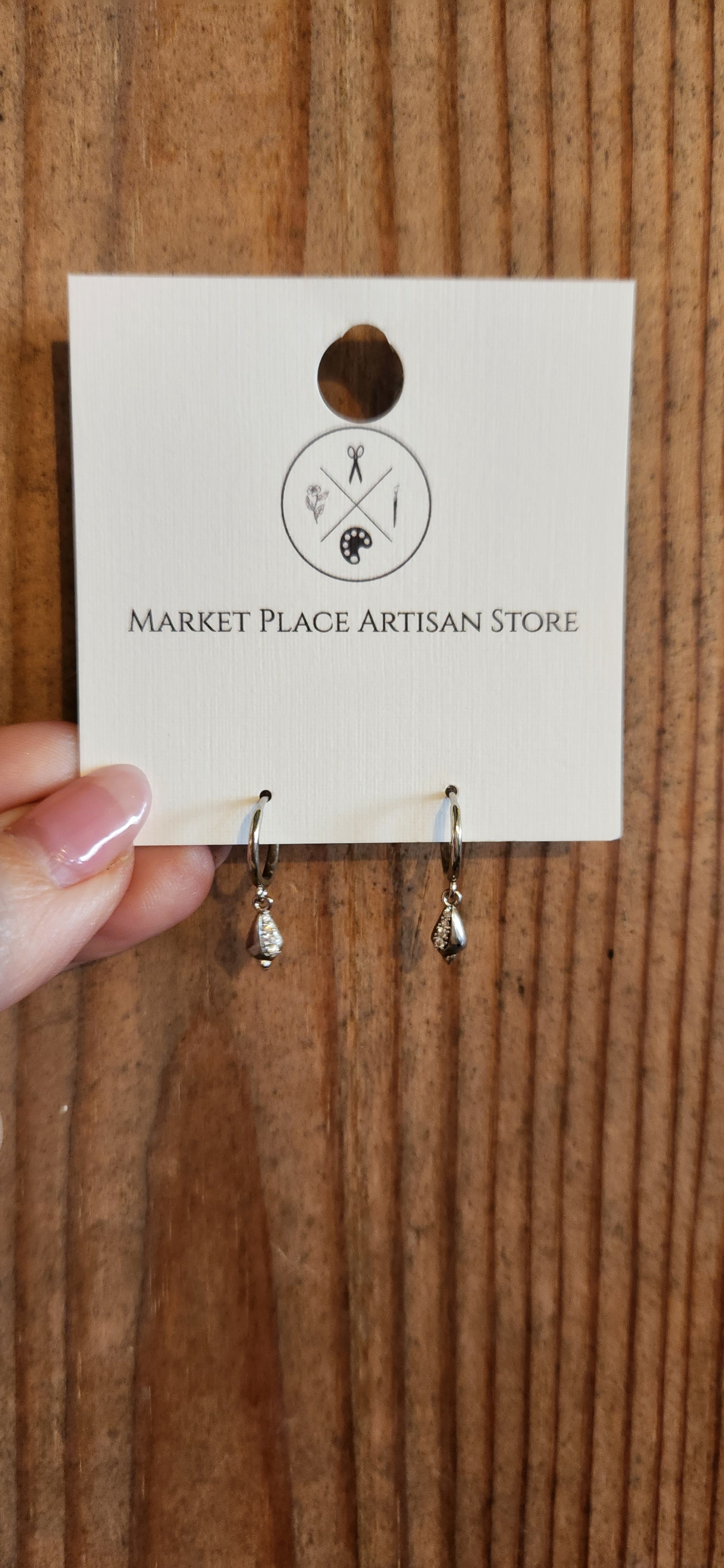Silver Conch Shell Huggie Drop Earrings