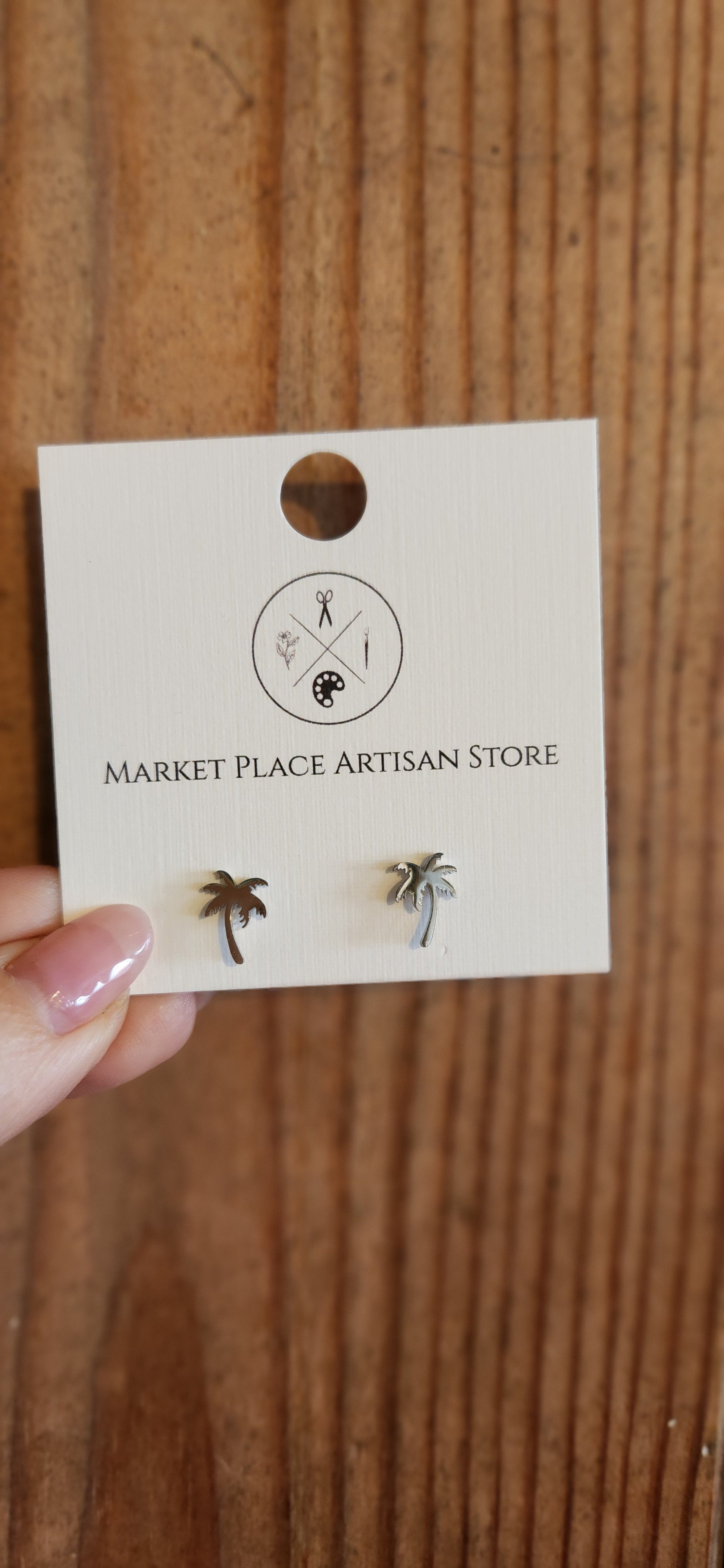 Silver Palm Tree Stud Earrings
