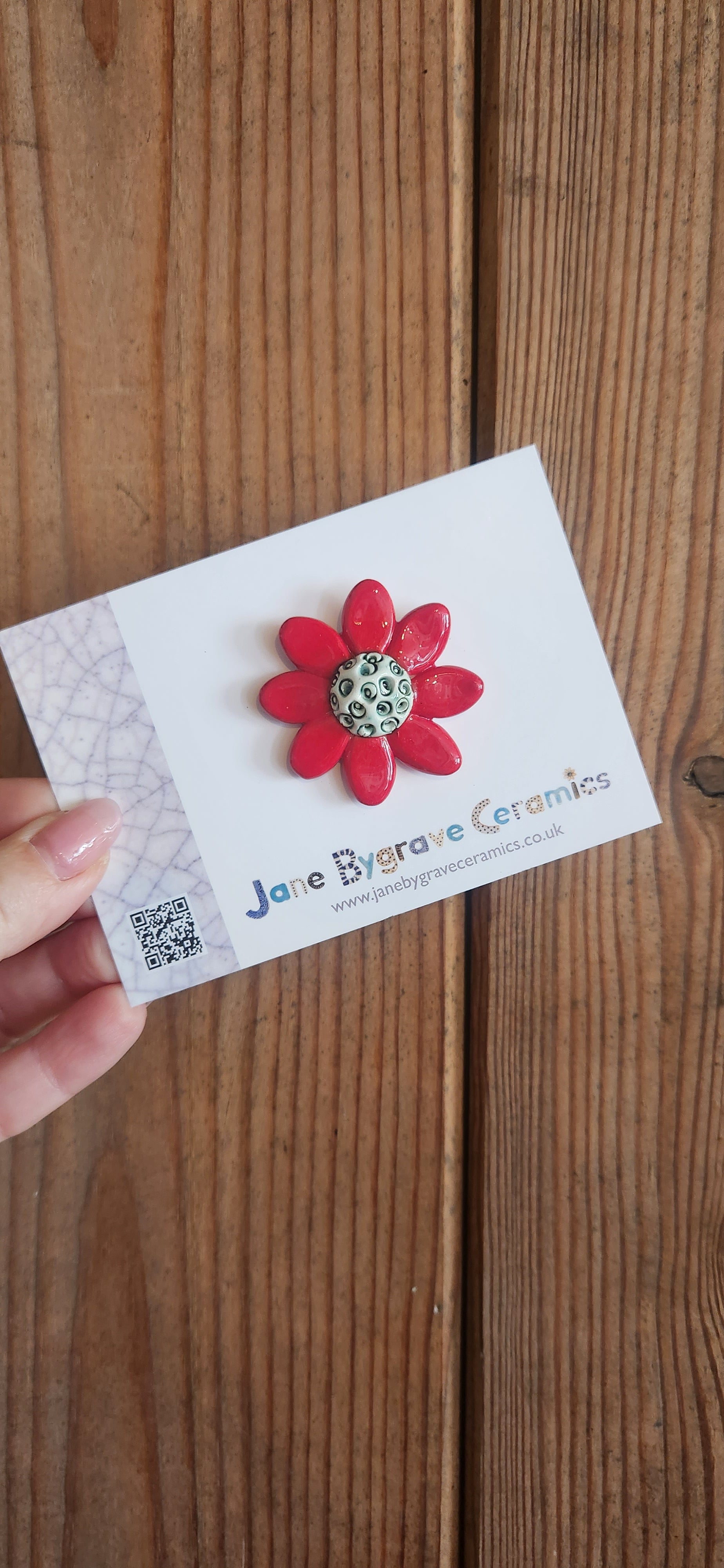 Ceramic Flower Brooch Red