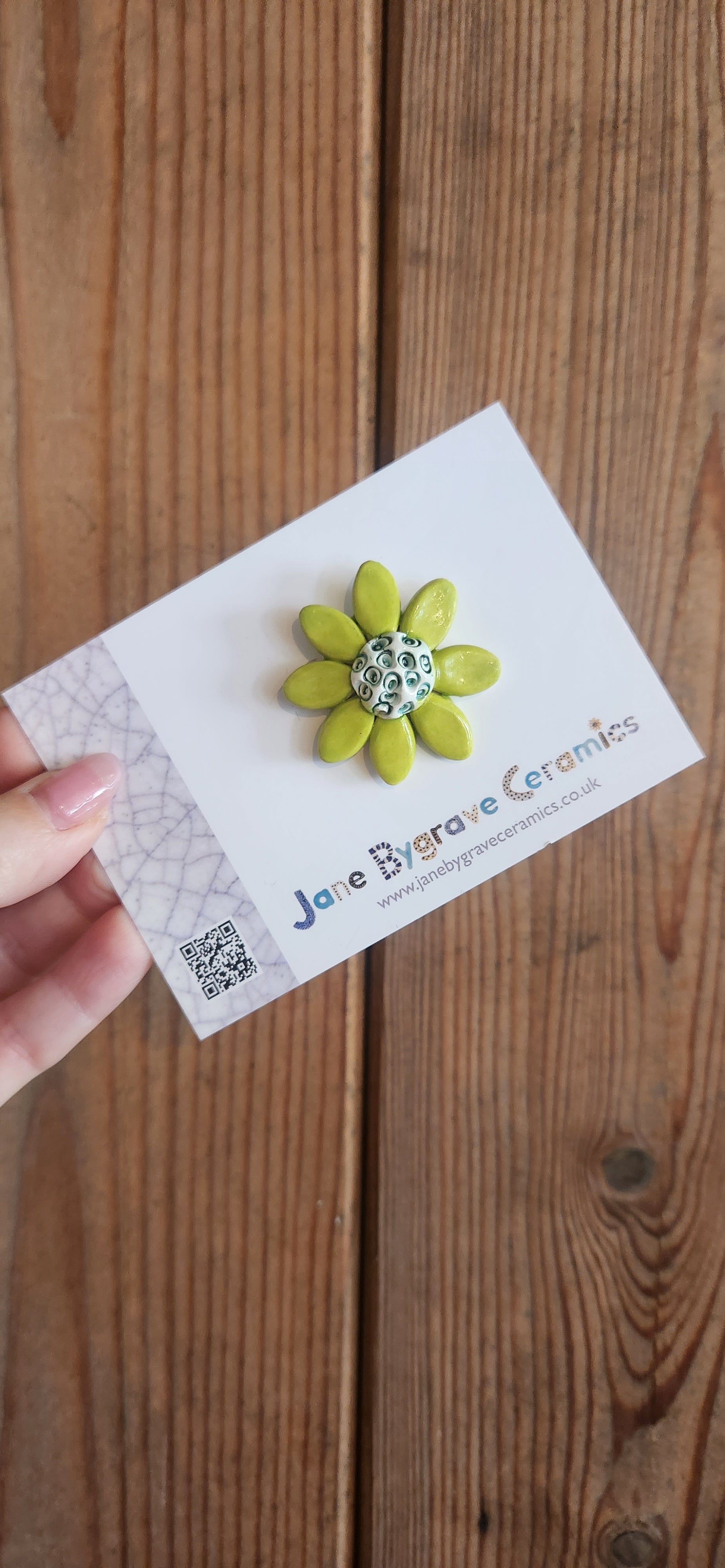 Ceramic Flower Brooch Olive Green