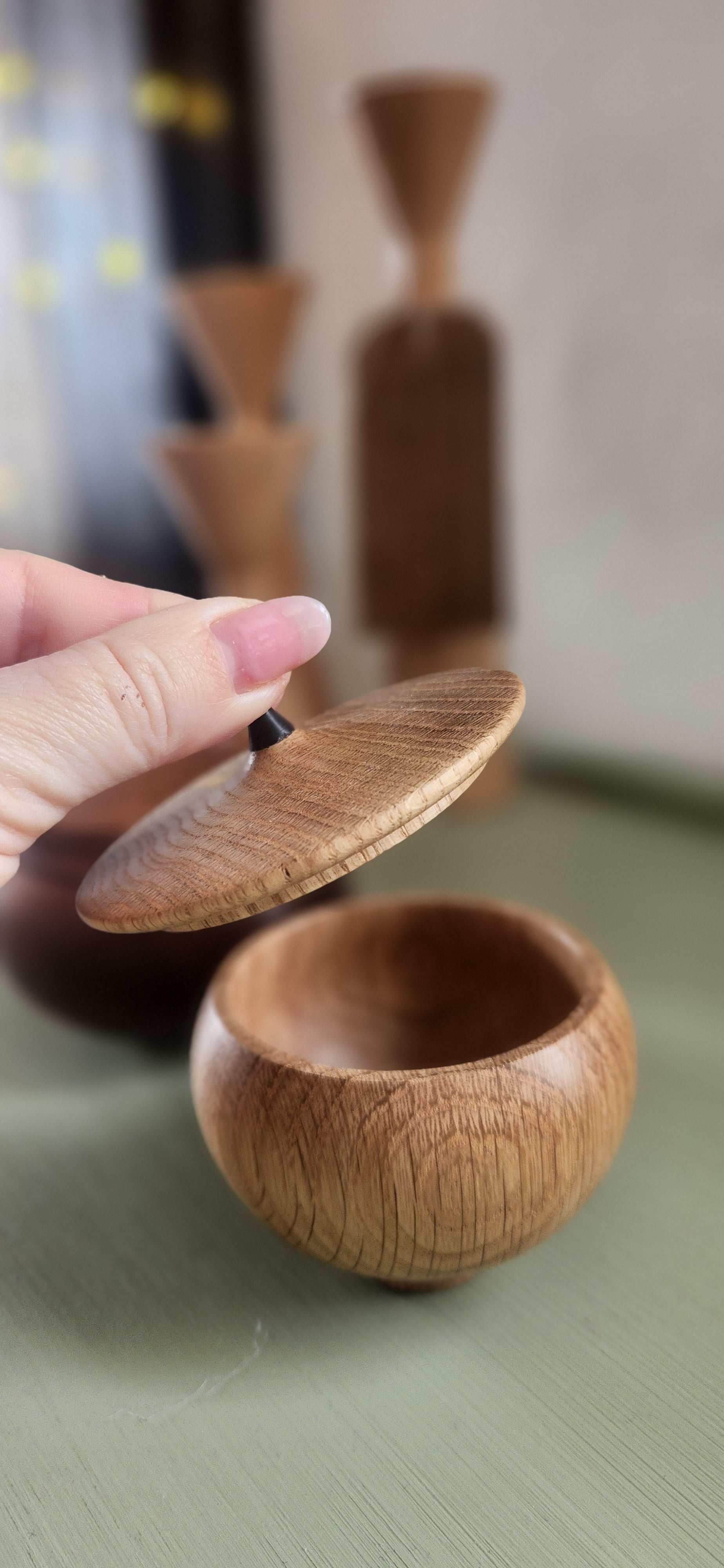 Hand Turned Oak Lidded Trinket Jar