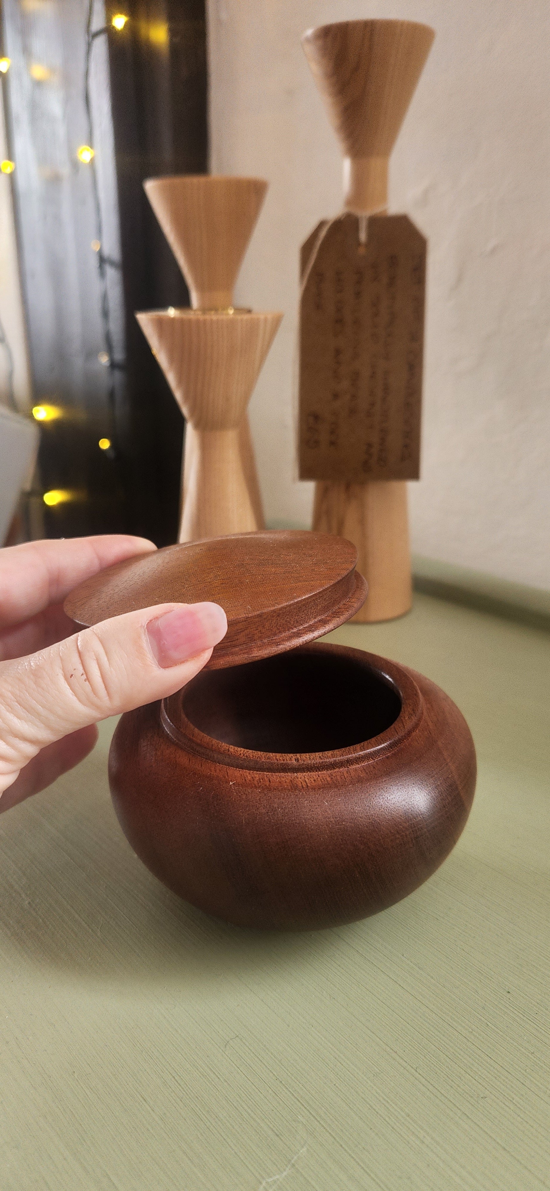 Hand Turned Mahogany Lidded Keepsake Jar