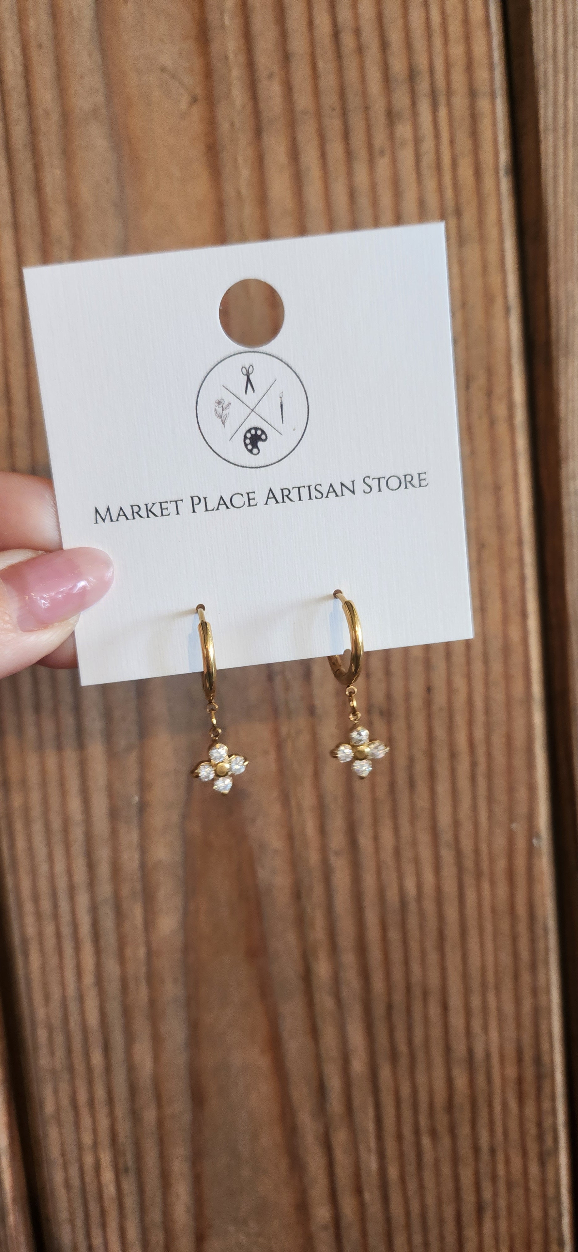 Stainless Steel 14k Gold Plated Flower Hoops