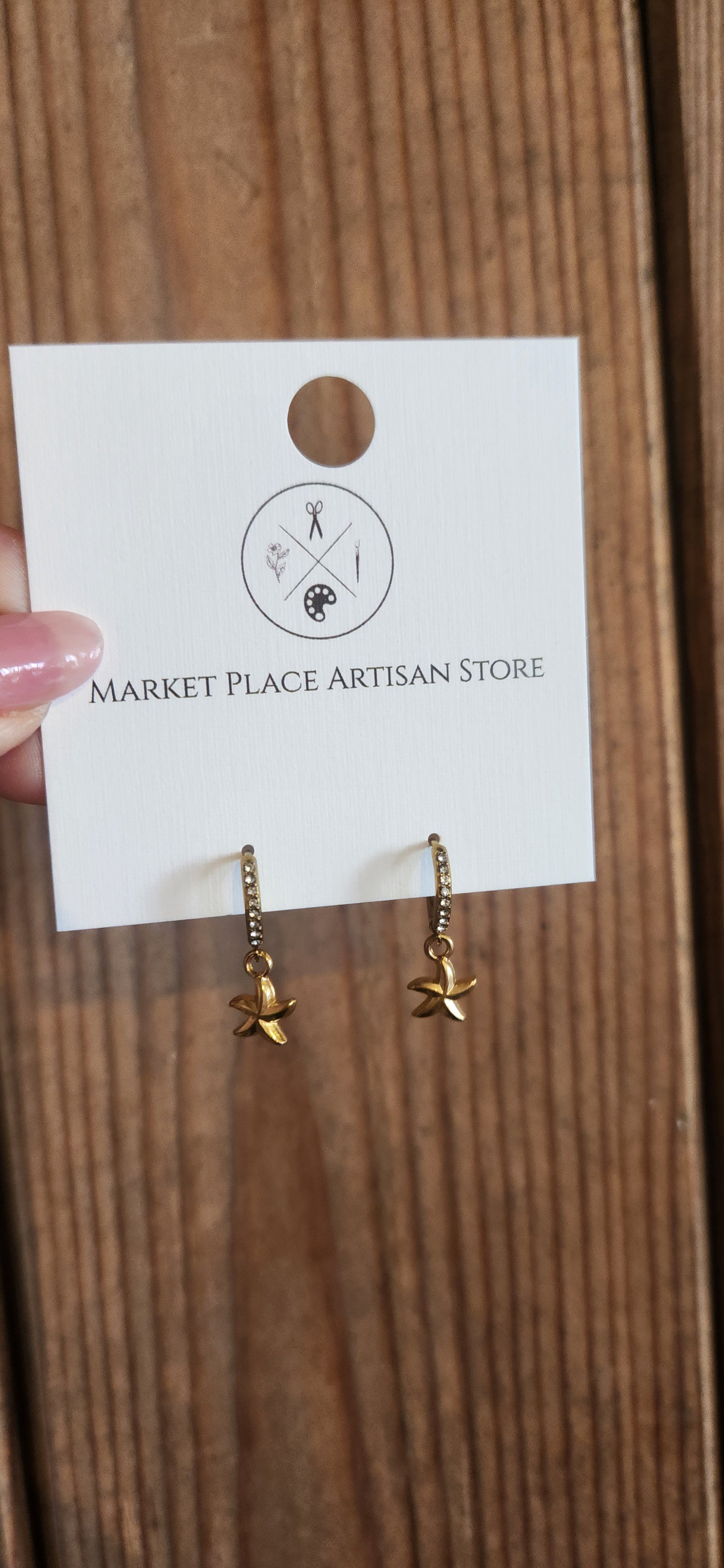 Stainless Steel 14k Gold Plated Starfish Huggies