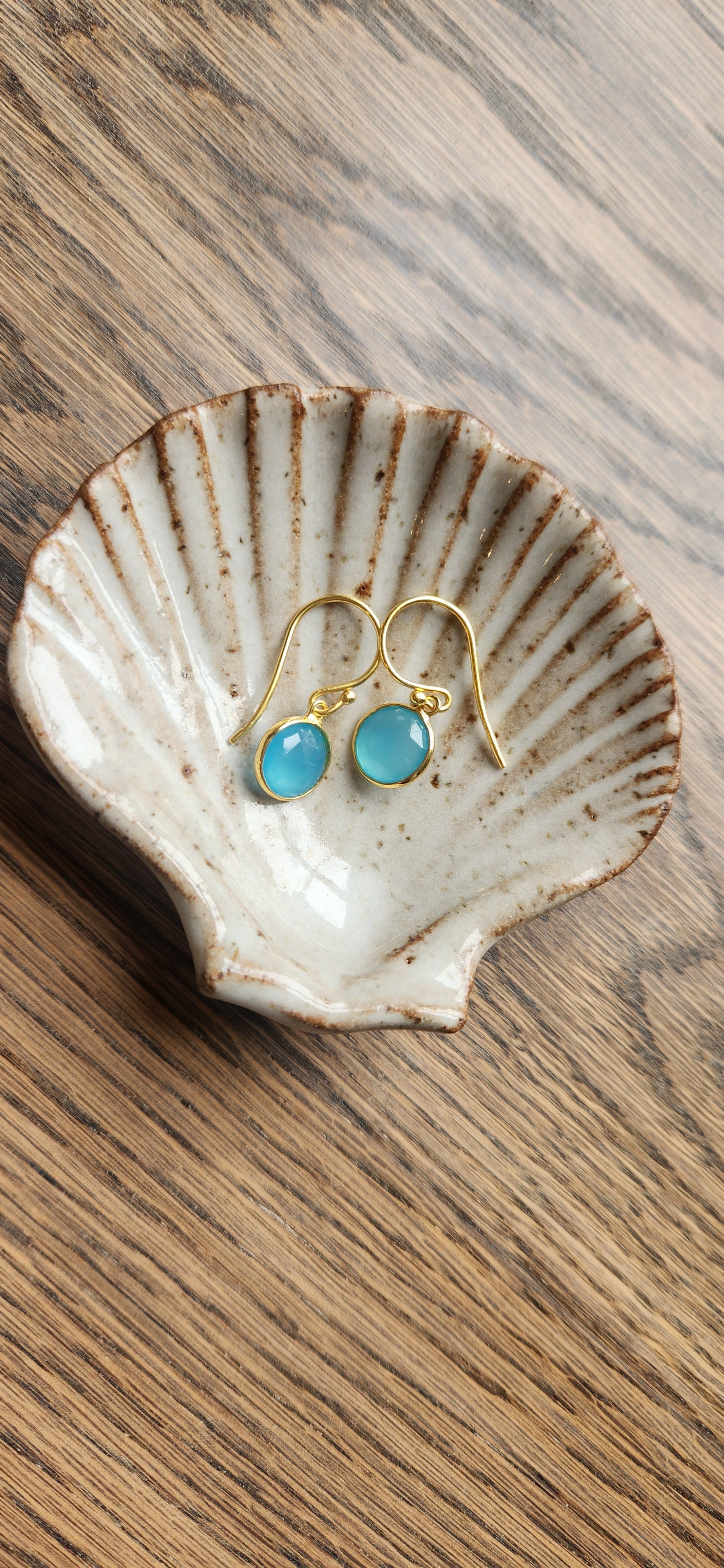 Chalcedony Blue Drop 18k Gold Plated on Sterling Silver Drop Earrings