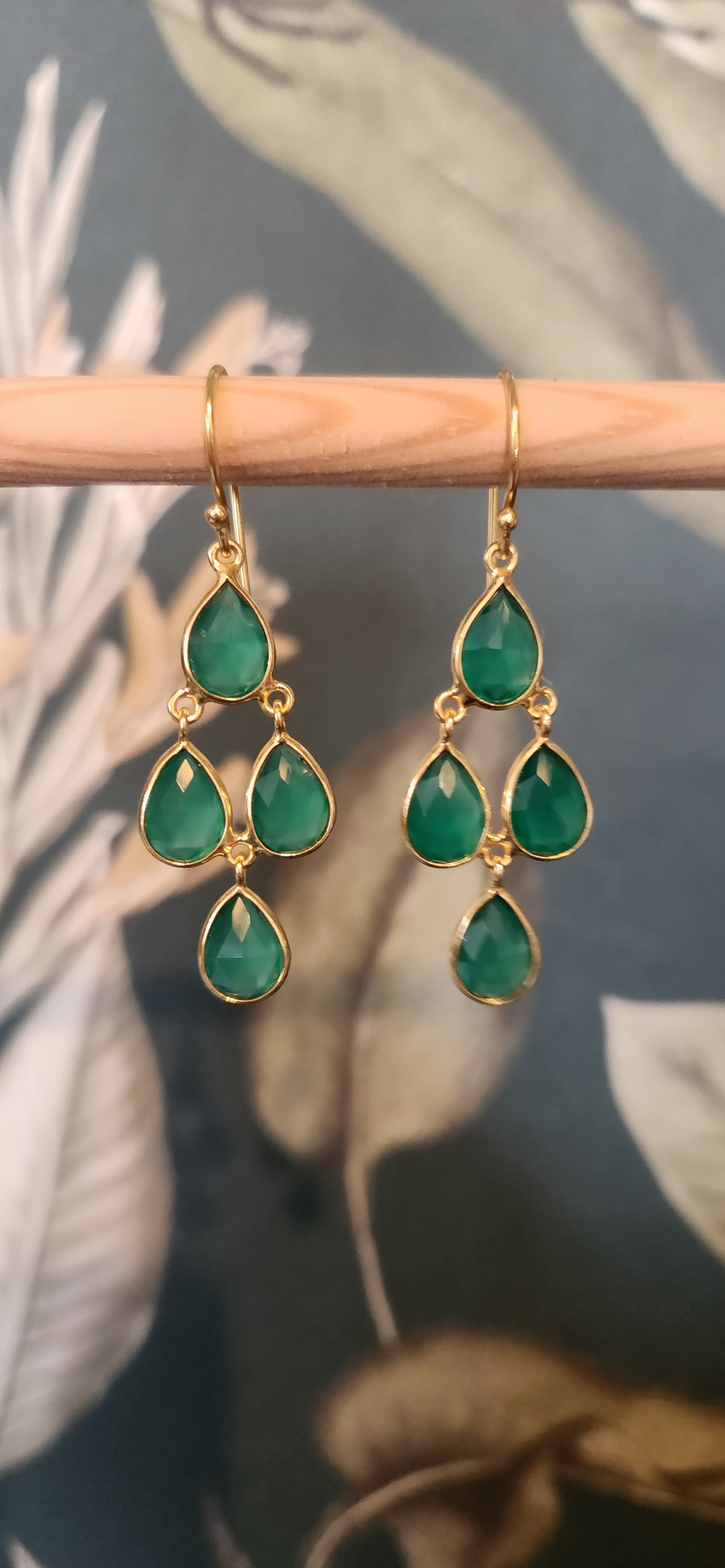 Green Onyx 18k Gold Plated Sterling Silver Drop Earrings