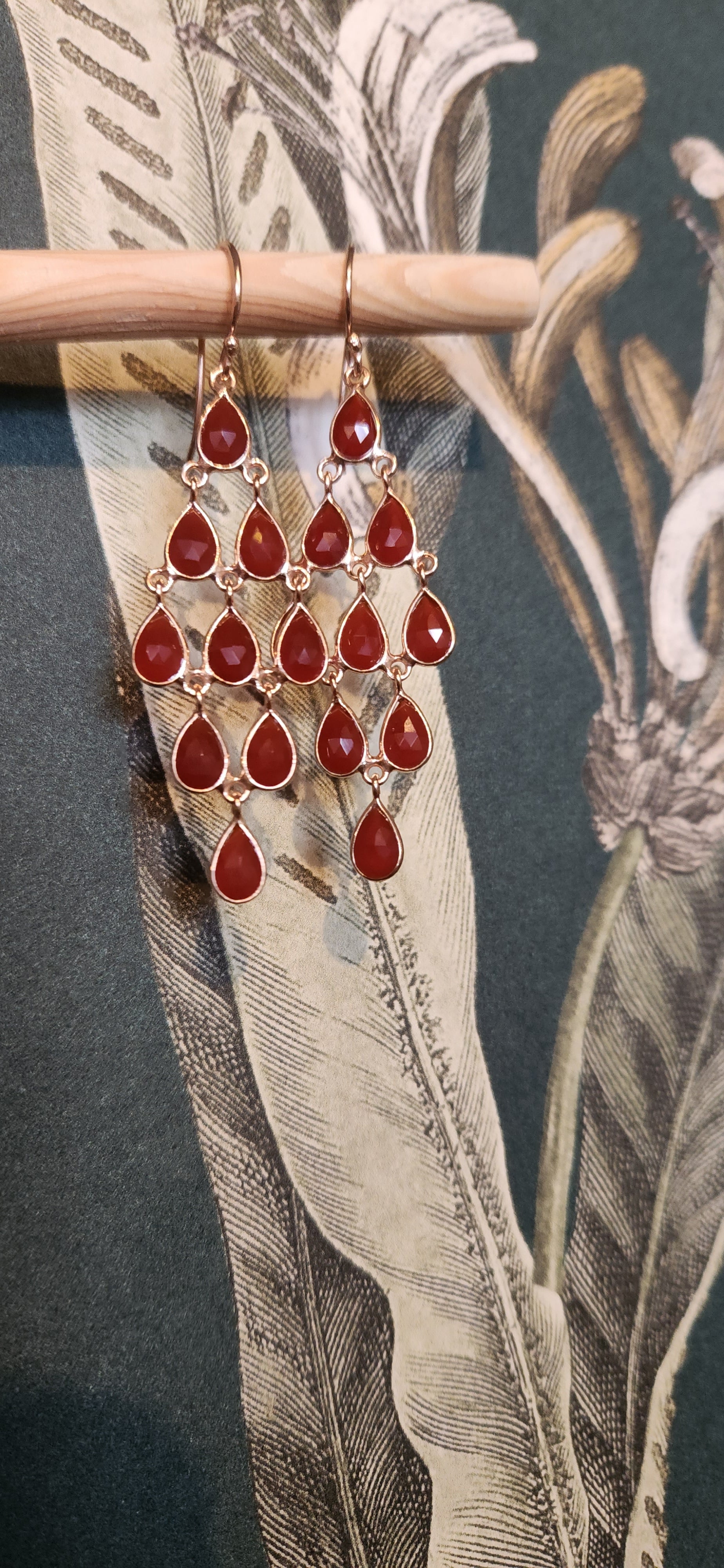 Red Onyx 18k Gold Plated Sterling Silver Chandelier Drop Earrings