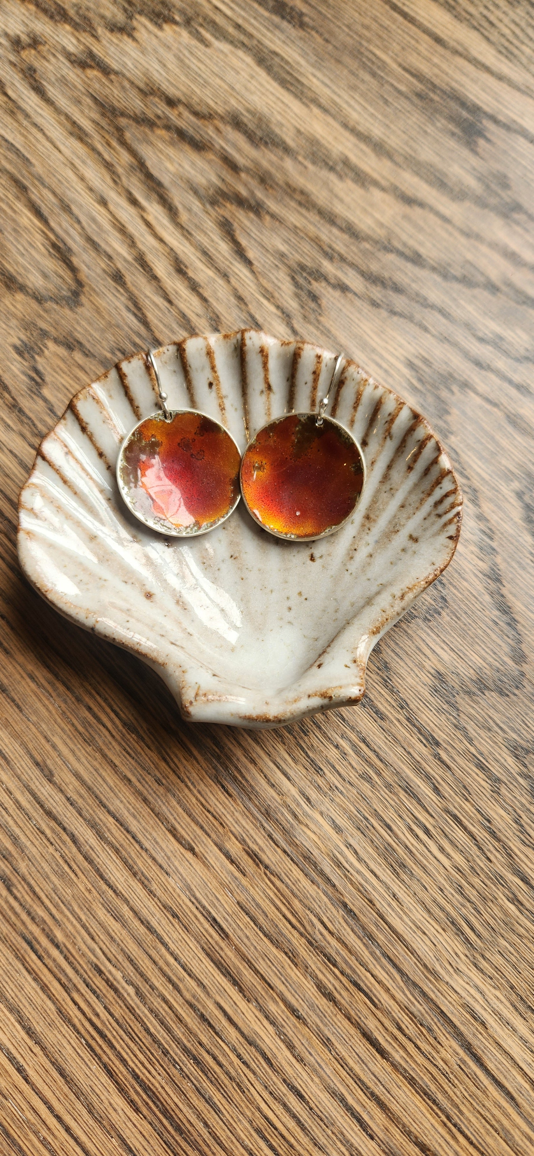 Red Orange Kiln Fired Enamel Sterling Silver Earrings