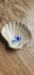 Blue Kiln Fired Enamel Sterling Silver Earrings