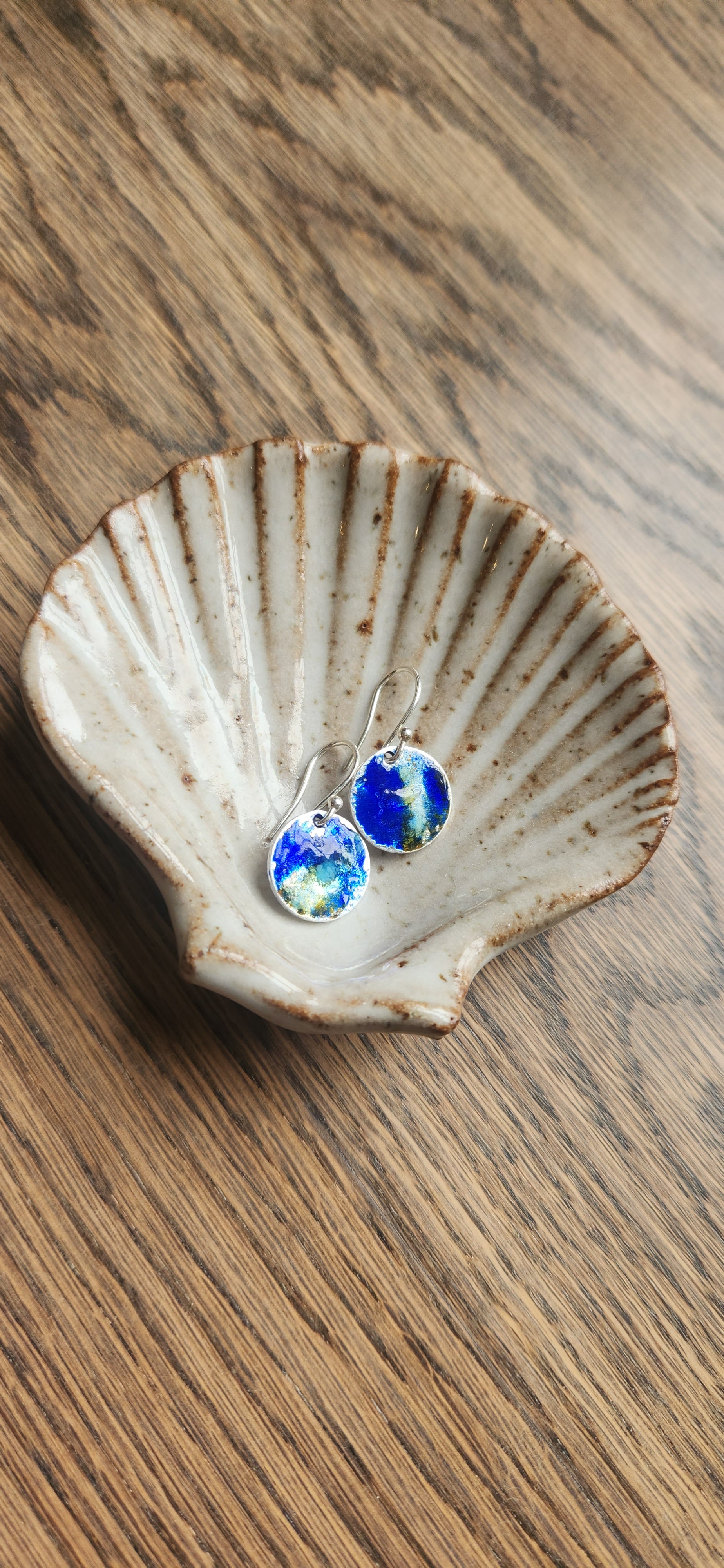 Blue Kiln Fired Enamel Sterling Silver Earrings