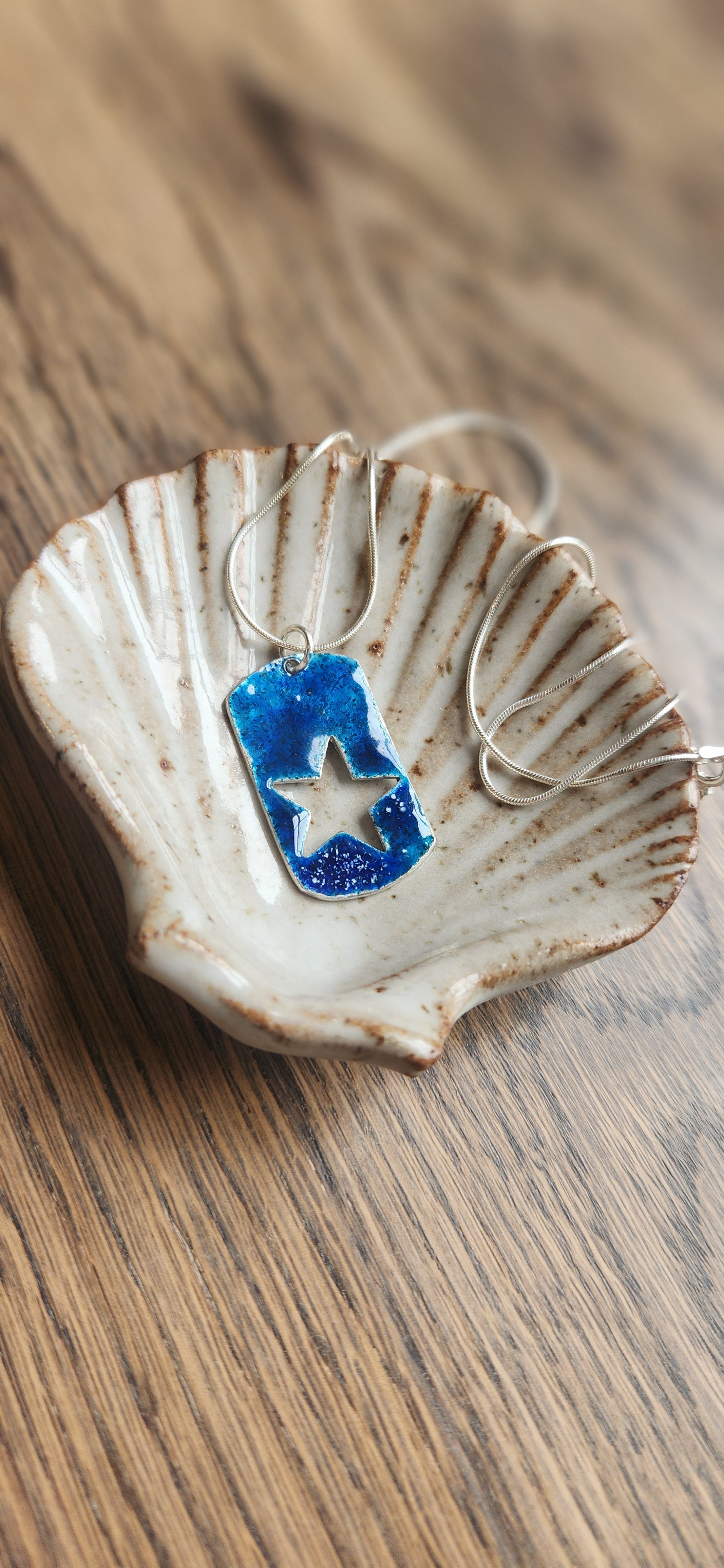 Kiln Fired Enamelled Silver Blue Star Necklace