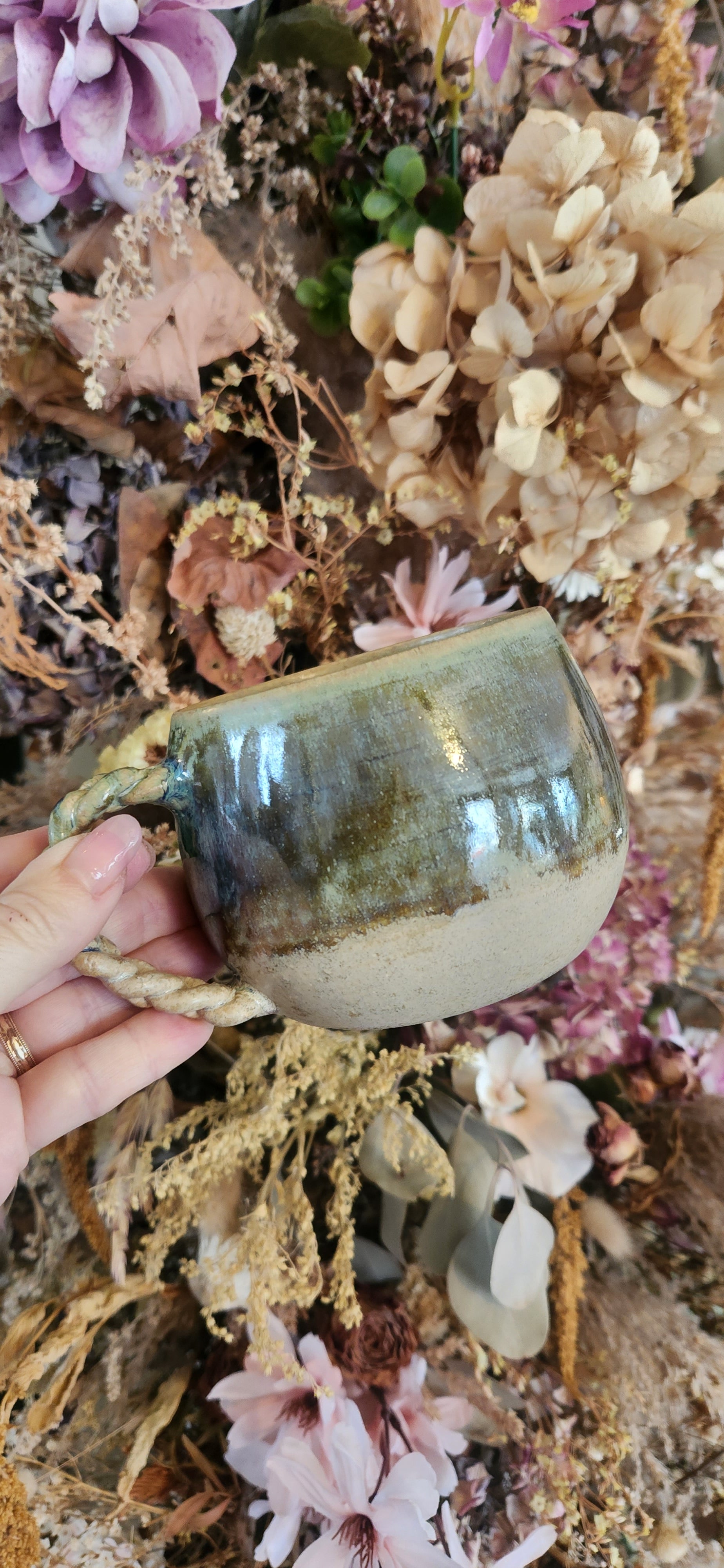 Hand thrown Pottery Green Mug