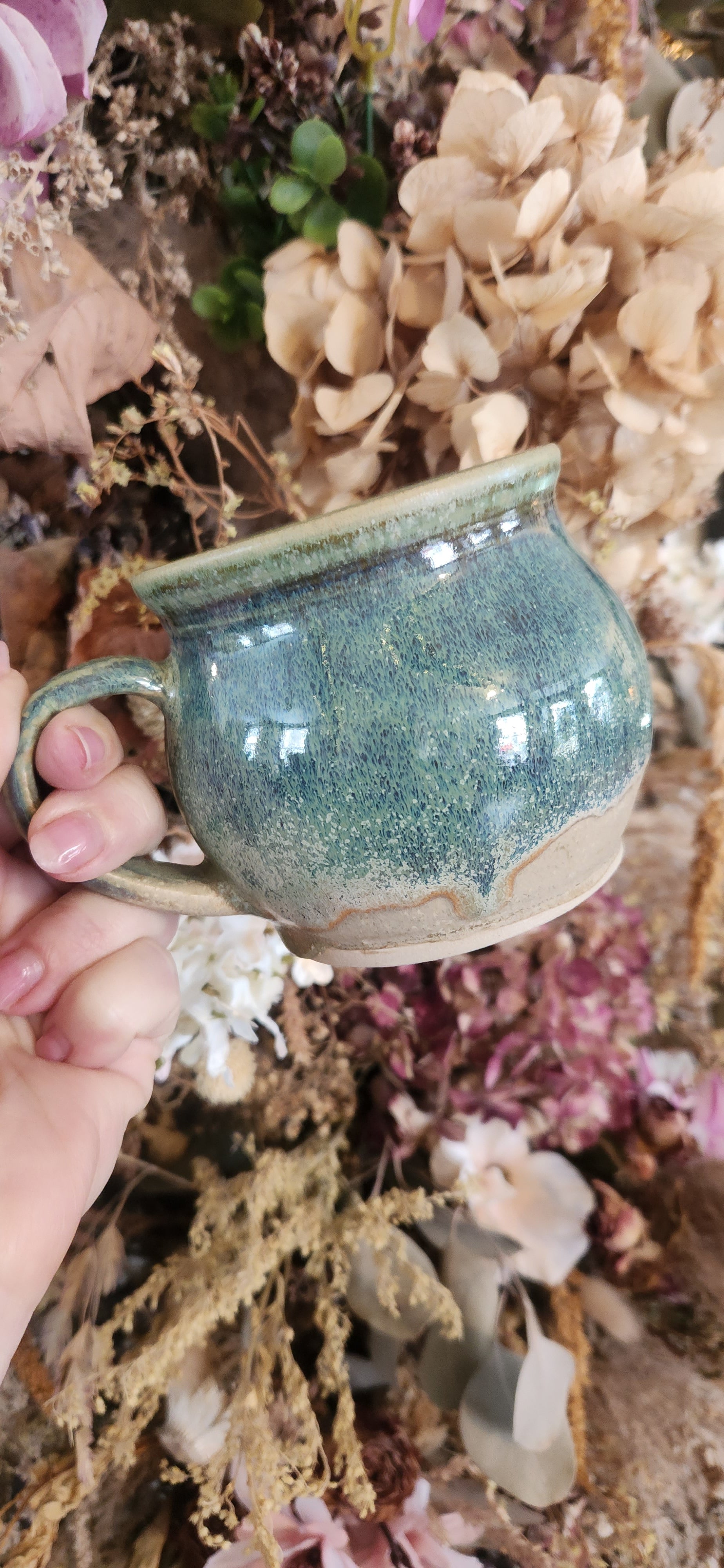 Hand thrown Pottery Green Mug