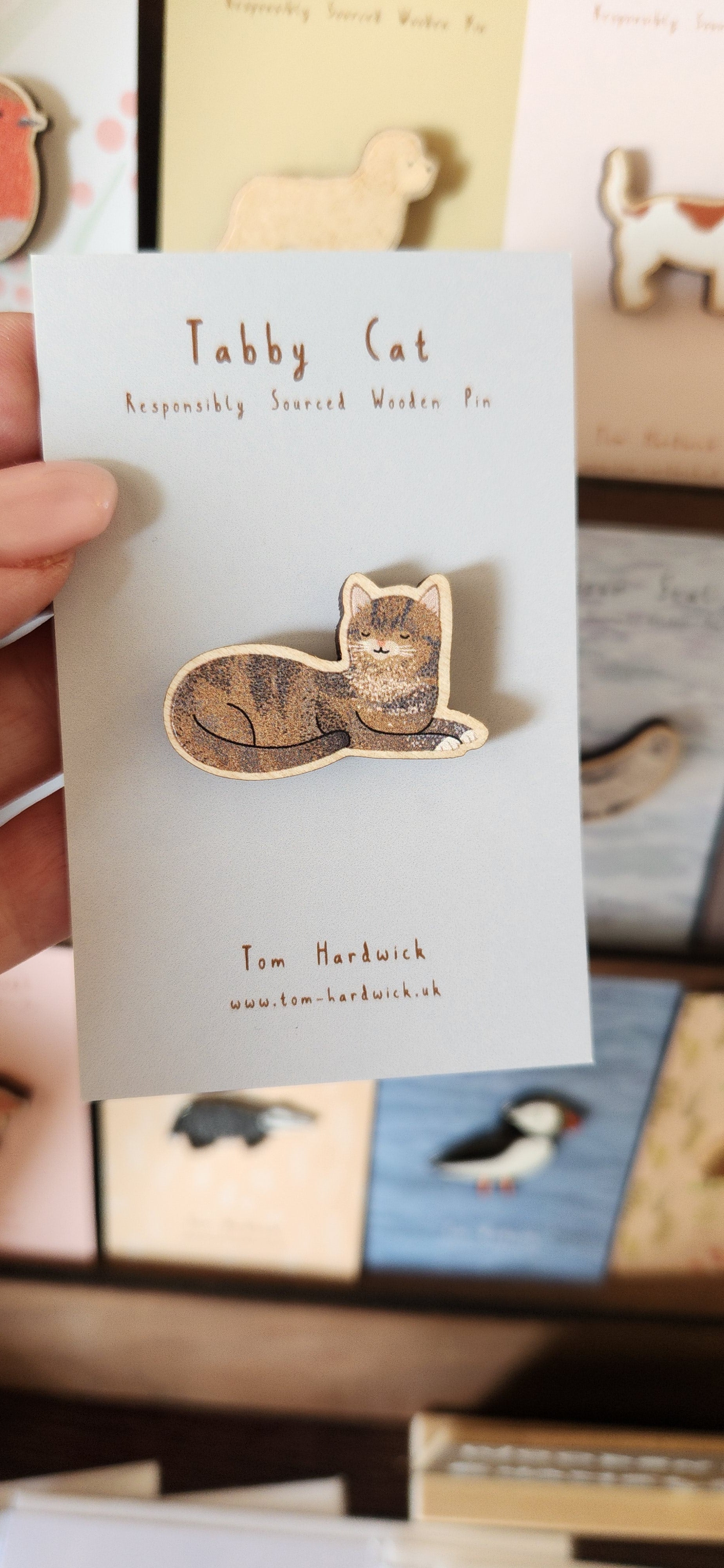 Wooden Tabby Cat Pin