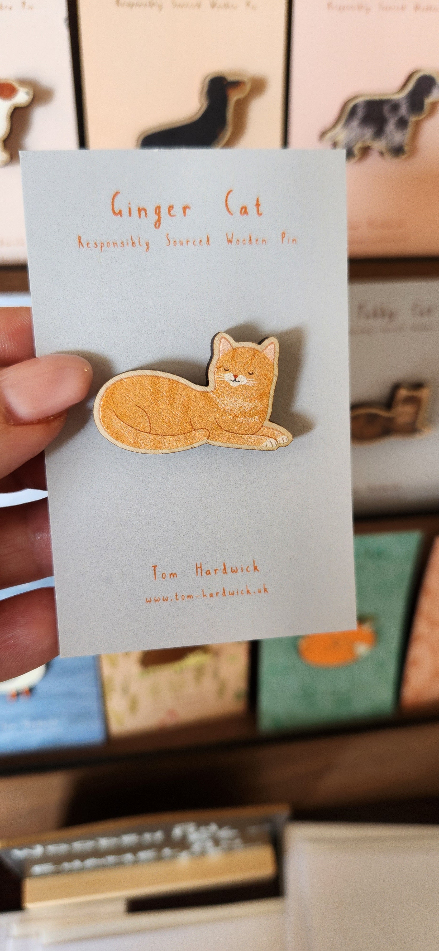 Wooden Ginger Cat Pin