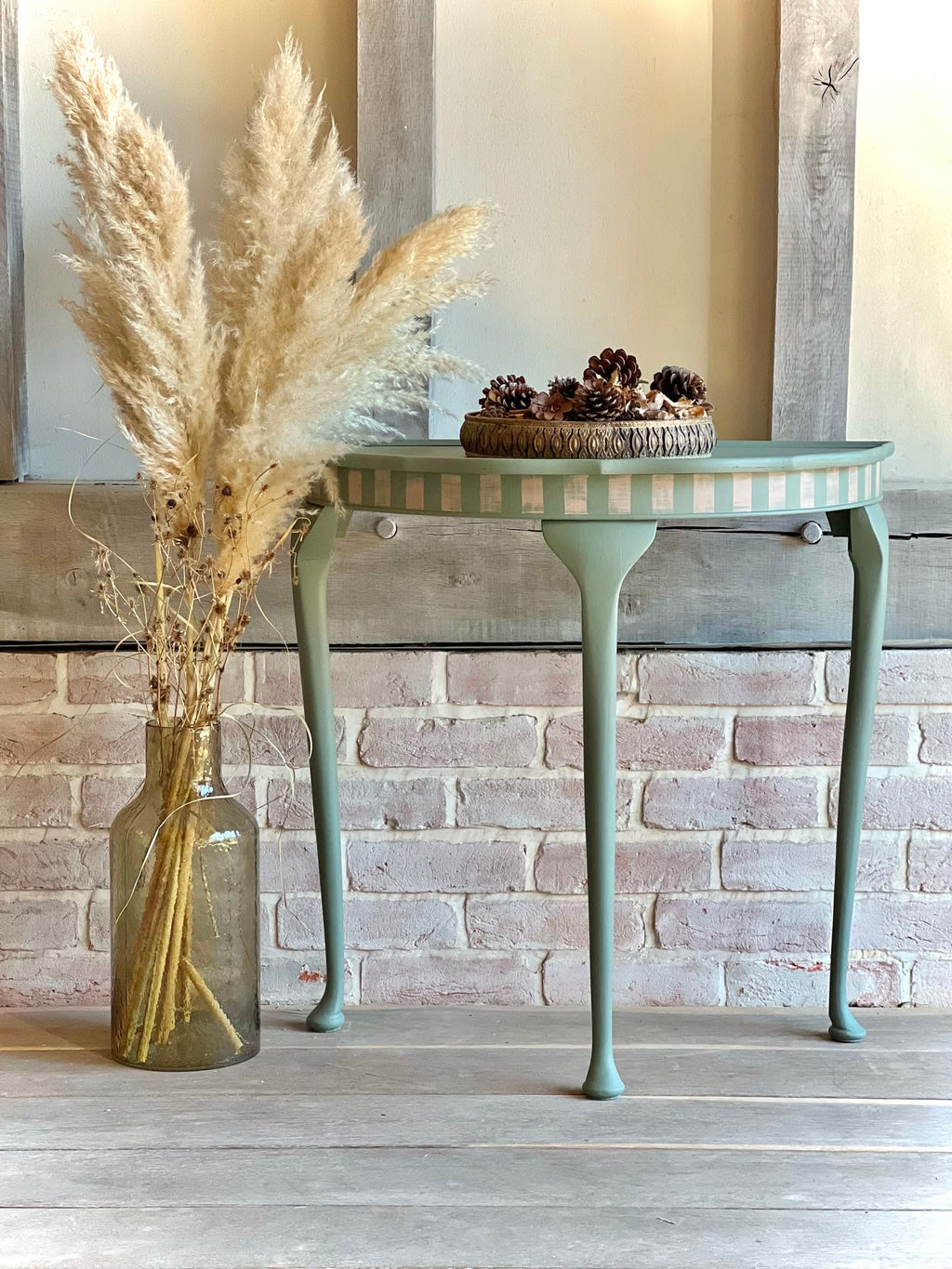 Vintage Green Striped Console