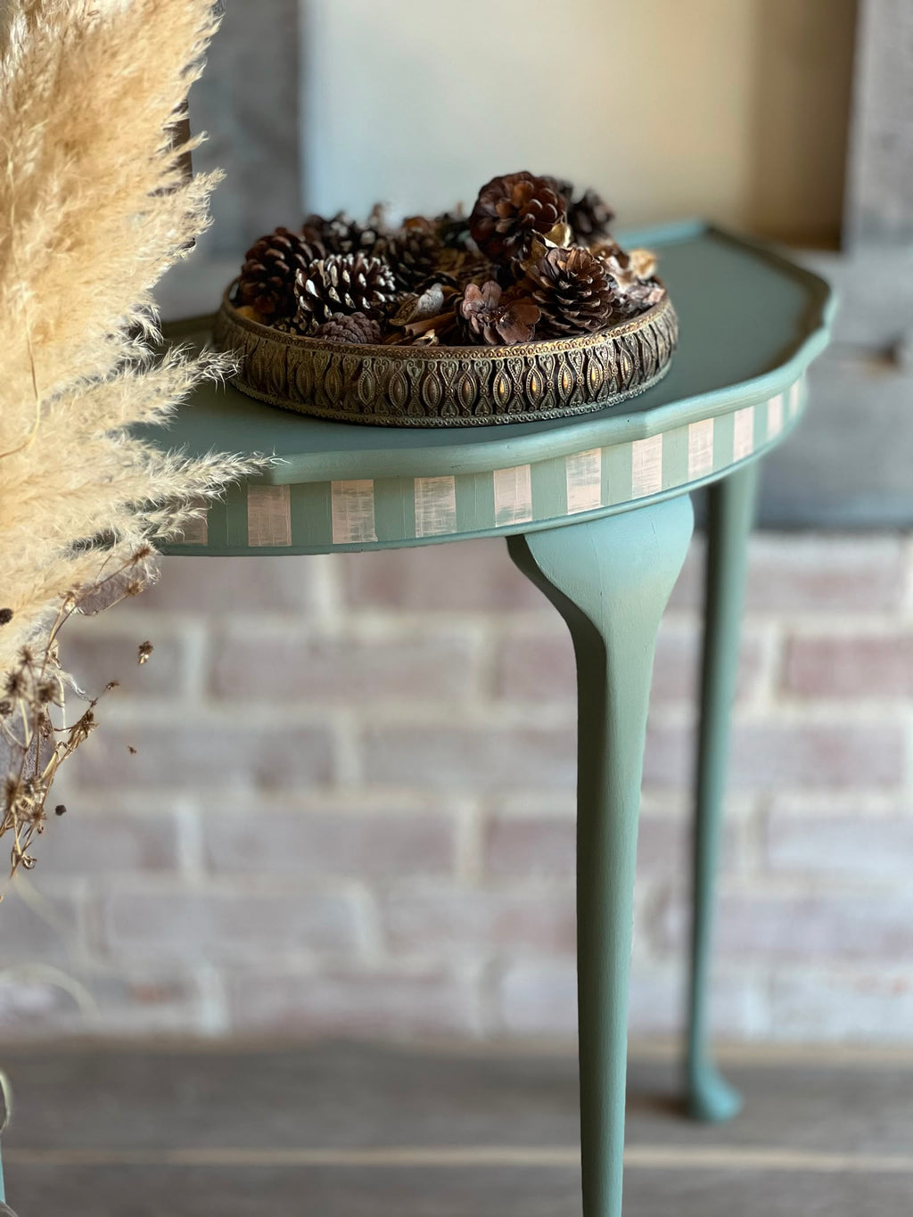 Vintage Green Striped Console