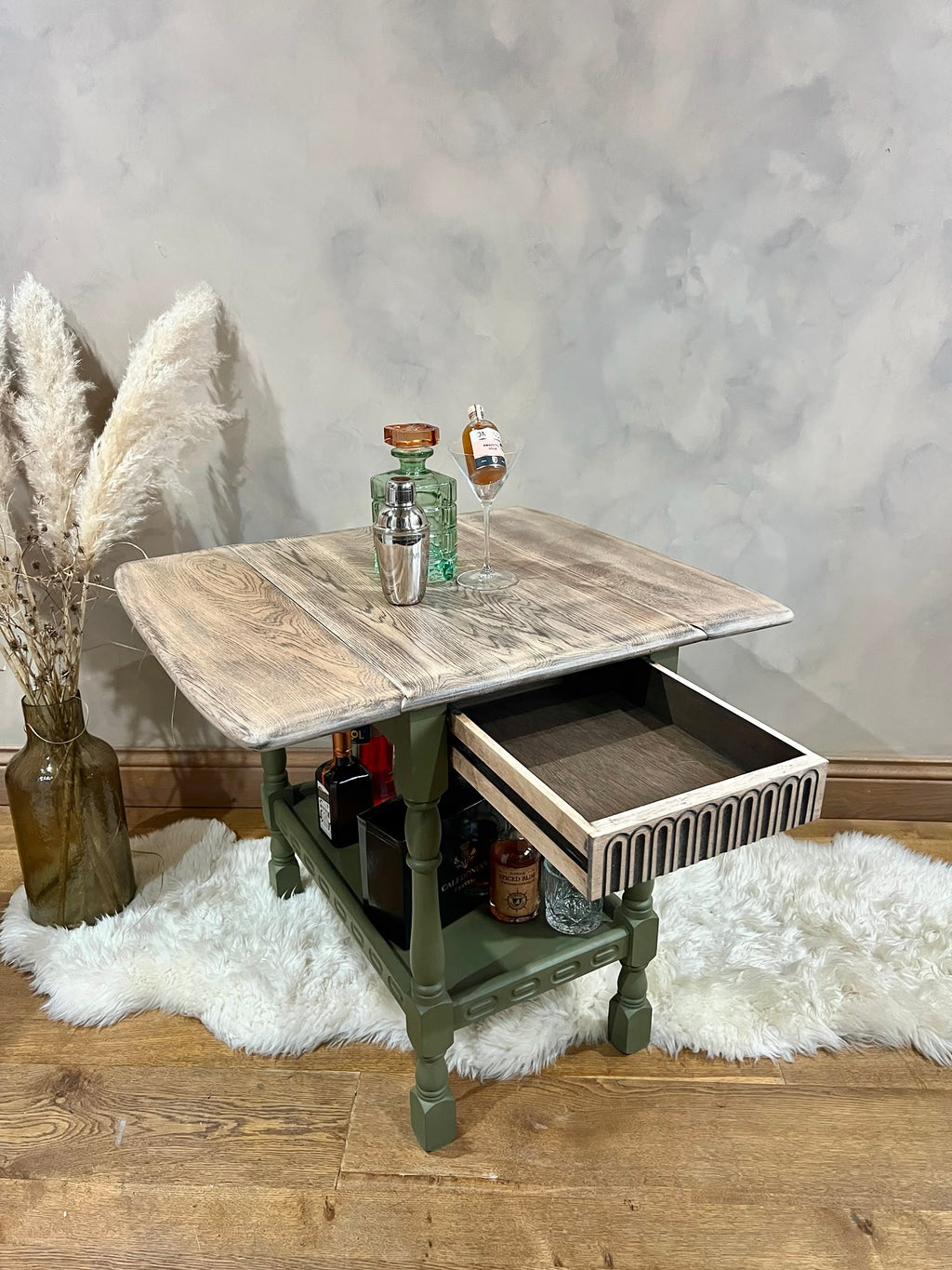 Vintage Drop-Leaf Table | Hand Painted in Olive