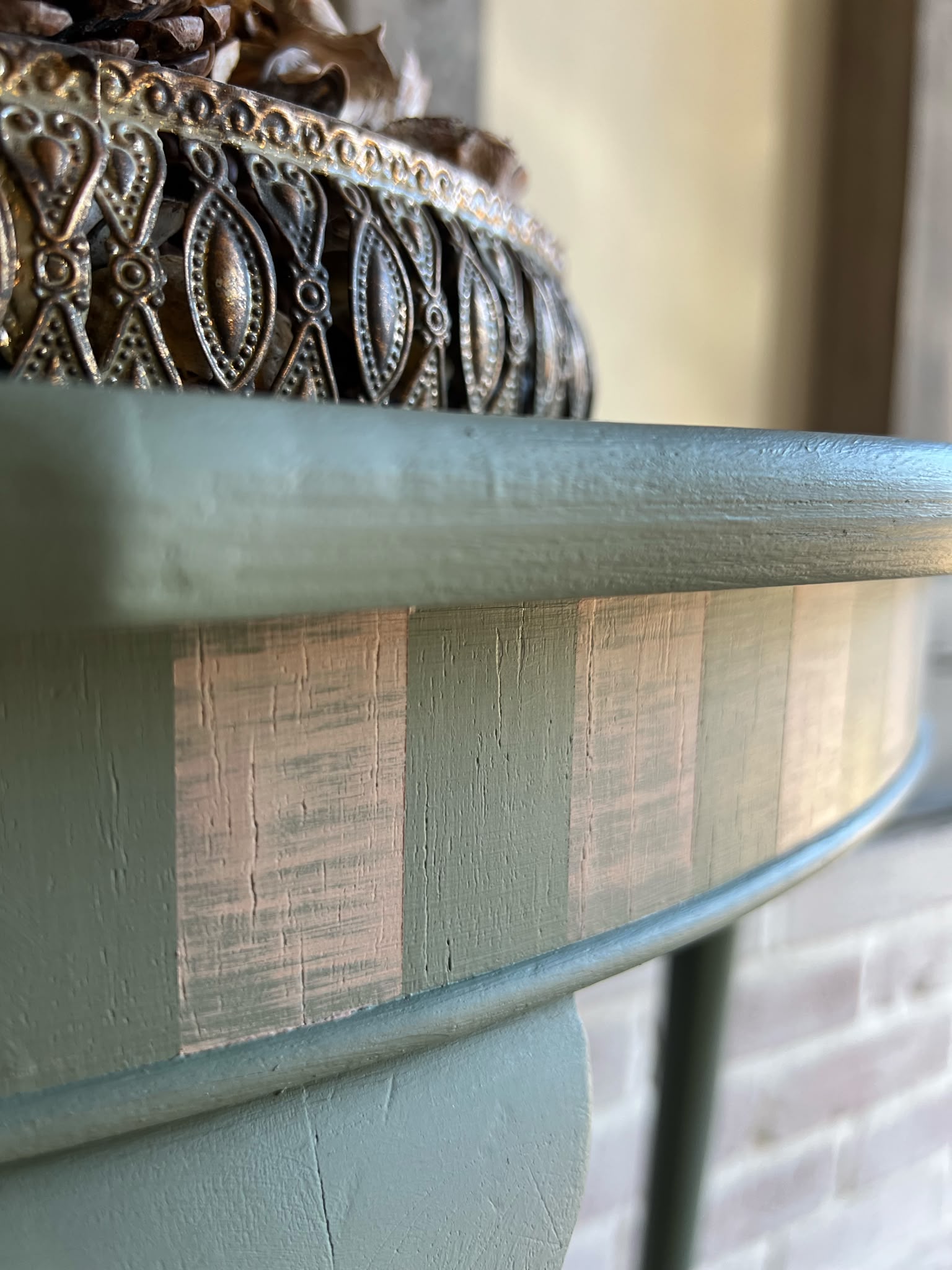 Vintage Green Striped Console