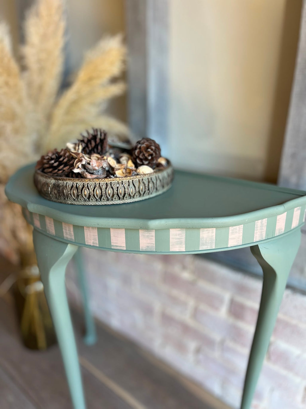 Vintage Green Striped Console