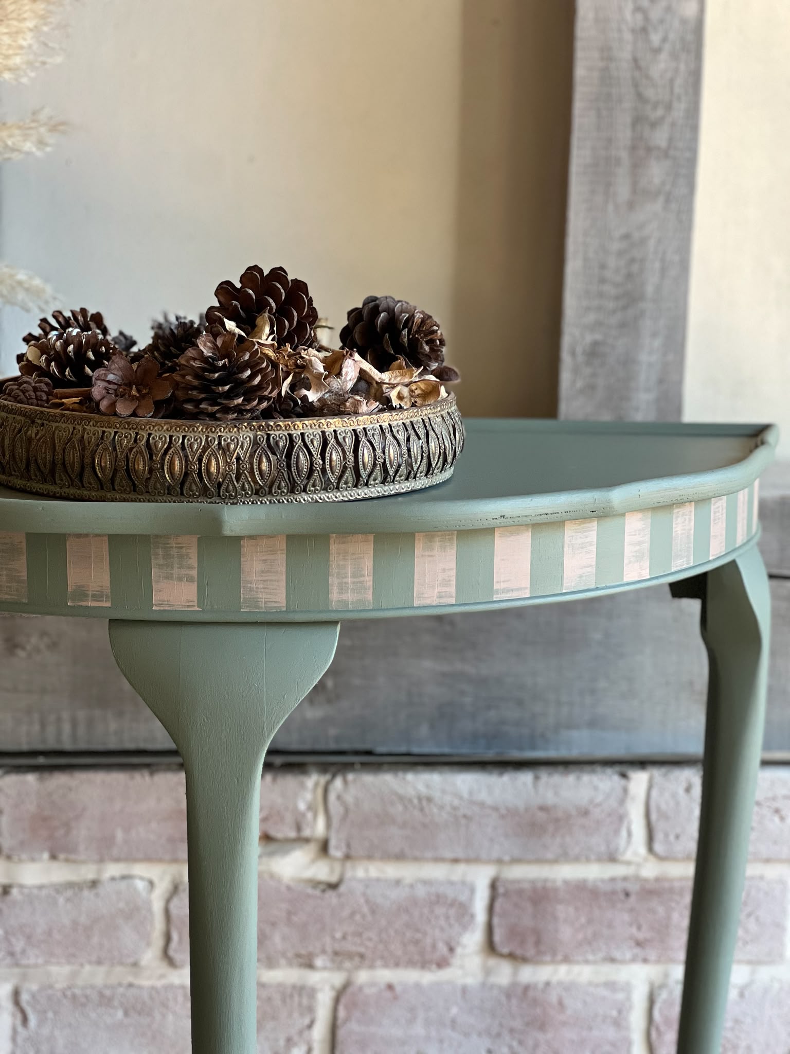 Vintage Green Striped Console