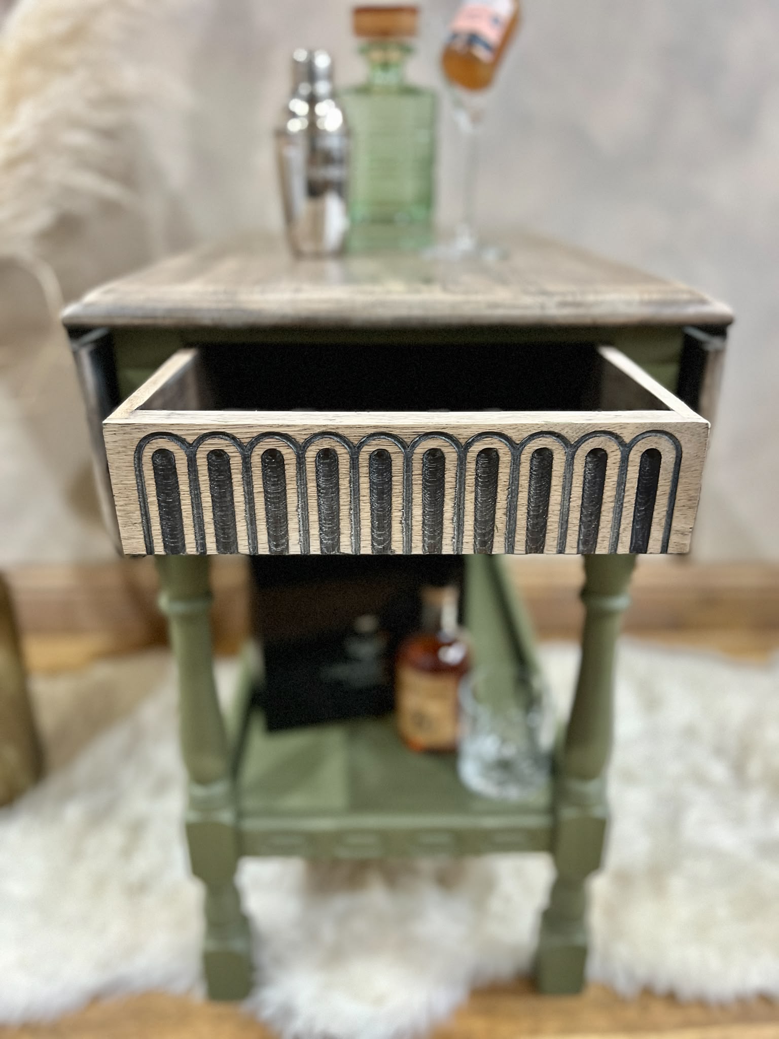 Vintage Drop-Leaf Table | Hand Painted in Olive