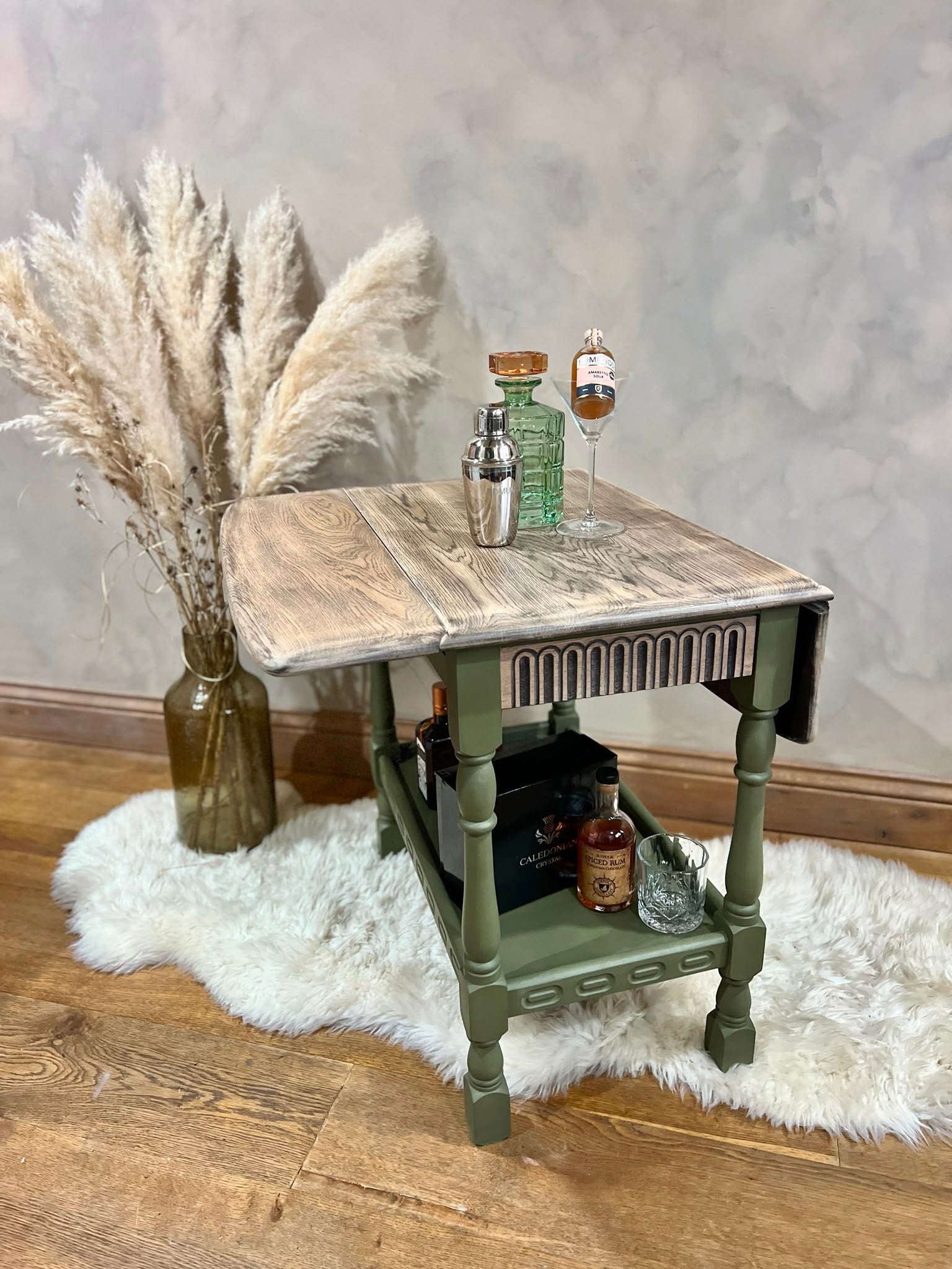 Vintage Drop-Leaf Table | Hand Painted in Olive